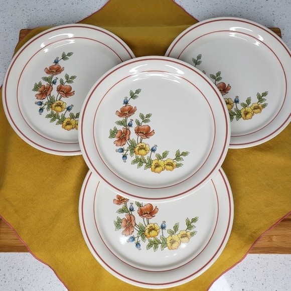 Set 4 Cornerstone by Corning Royal Garden Floral Pattern Lunch Plates Stoneware - Picture 1 of 8